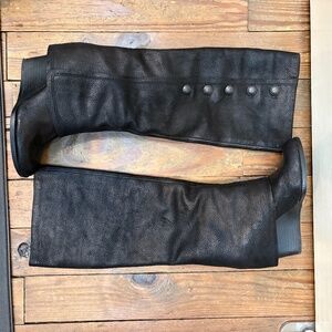 5.5 Black Vince Camuto Leather Wedge Boot with Button Detail